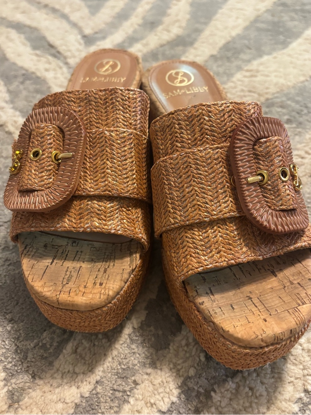 Sam & Libby Women's Brown Woven Platform Slide Sandals